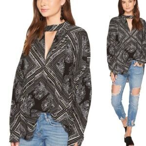 Free People "Walking On A Dream" Cutout Oversize Tunic Blouse Women's Size S/M